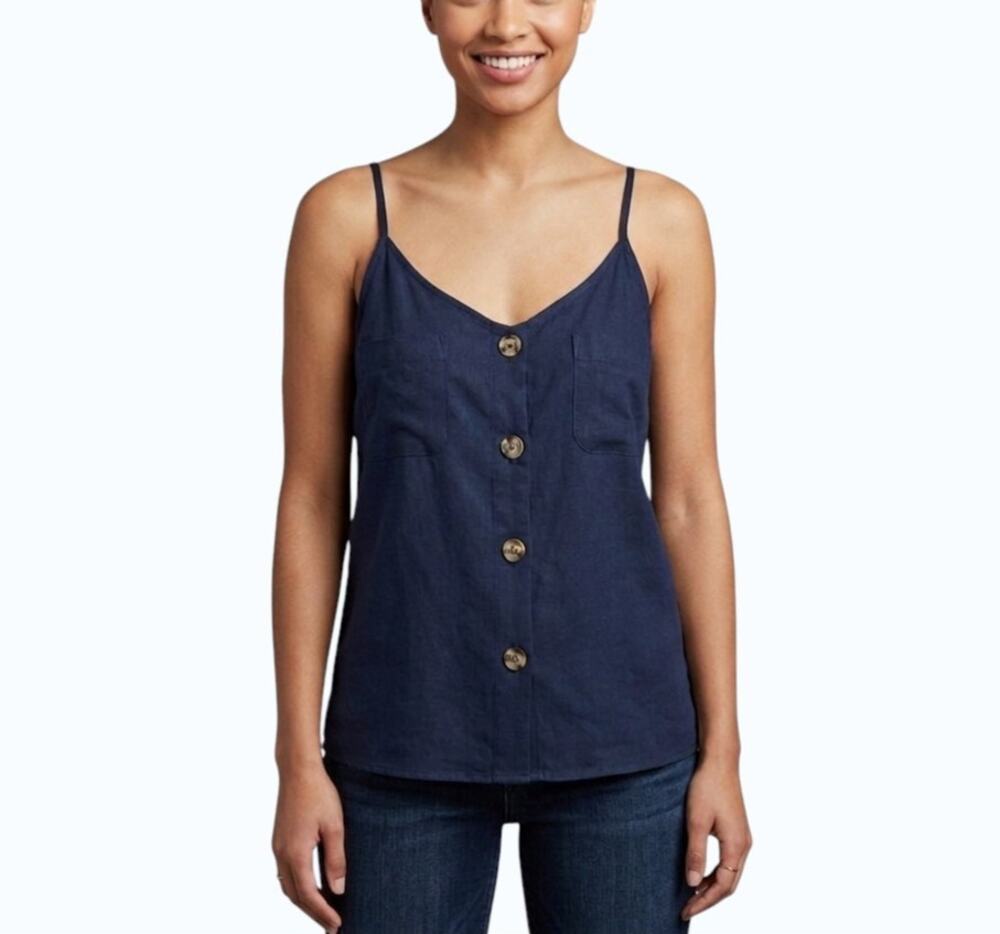 Market & Spruce Elsa Button Front Cami Navy Blue Women Size XL NWT